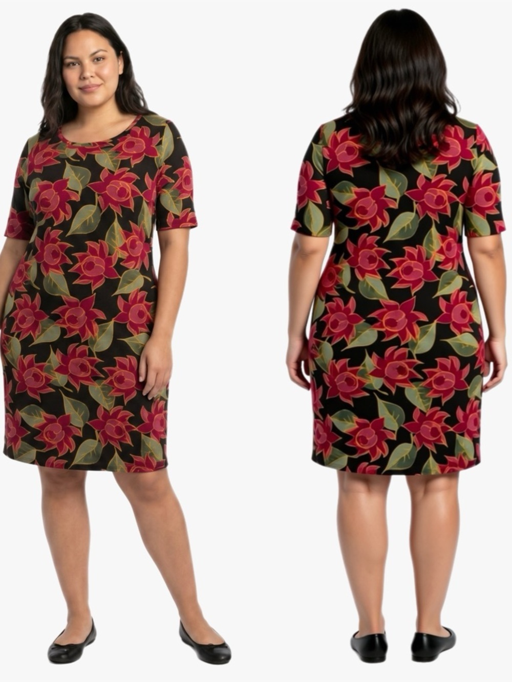 LuLaRoe Julia Floral Shift Dress in Black and Red Women’s Size XL